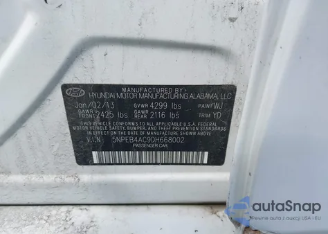 2013 Hyundai Sonata Gls из США, поврежденный, VIN 5NPEB4AC9DH668002